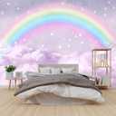 Children's Rainbow Bedroom Self-Adhesive Wallpaper Purple Clouds Peel-and-Stick Wall Mural - 96"x137"