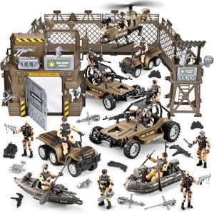 86-In-1 Army Men Toys for Boys 4-7 6-8 8-12, Military Base/Truck/Kayak Boat/Motorcycle/Helicopter/Army Men Action Figures/ Weapon Gear Accessories, Military Combat Toys Boys Christmas Birthday Gifts
