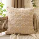 DFXSZ Summer Pillow Covers 18x18 inch Set of 2 Begie Daisy Yellow Flower Heart Soft Plush Faux Fur Jacquard Throw Pillow Covers for Bedroom Sofa Spring Summer Holiday Home Decor PTK036C18
