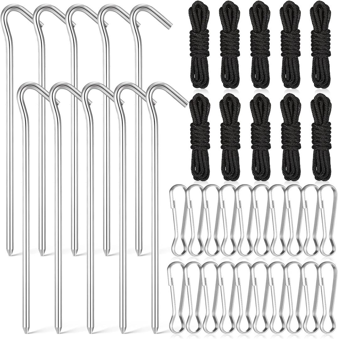 Inflatable Yard Stakes for Inflatables, Metal Tent Stakes Heavy Duty and 5 Feet Tethers with Hooks for Holiday Inflatable Decorations Camping Xmas Decoration(40 Pcs)