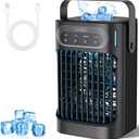 Portable Air Conditioners Cooling Fan, Evaporative Mini Air Conditioner Portable AC Unit with 3 Cool Mist & Speeds, 7 Night Light & 2-8H Timer, Personal Air Cooler for Bedroom Office Camping Black