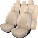 Seat Covers for Cars,Breathable and Waterproof Car Seat Covers,Premium Automotive Airbag Compatible Universal Fit for Cars Sedans SUVs Vans and Trucks(Full Seat,Beige,N1)