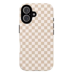 Checkered Phone Case for iPhone 16 Pro Max for Women - Compatible with MagSafe [10ft Drop Tested] - Girly Cute Protective Designer Cover - Nude Neutral Aesthetic, Nude Vibe Checkered