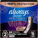 Always Discreet Boutique Incontinence Panty Liners for Bladder Leaks, Size 2, Very Light Absorbency, Long Length, 96 Count (3 Packs of 32)
