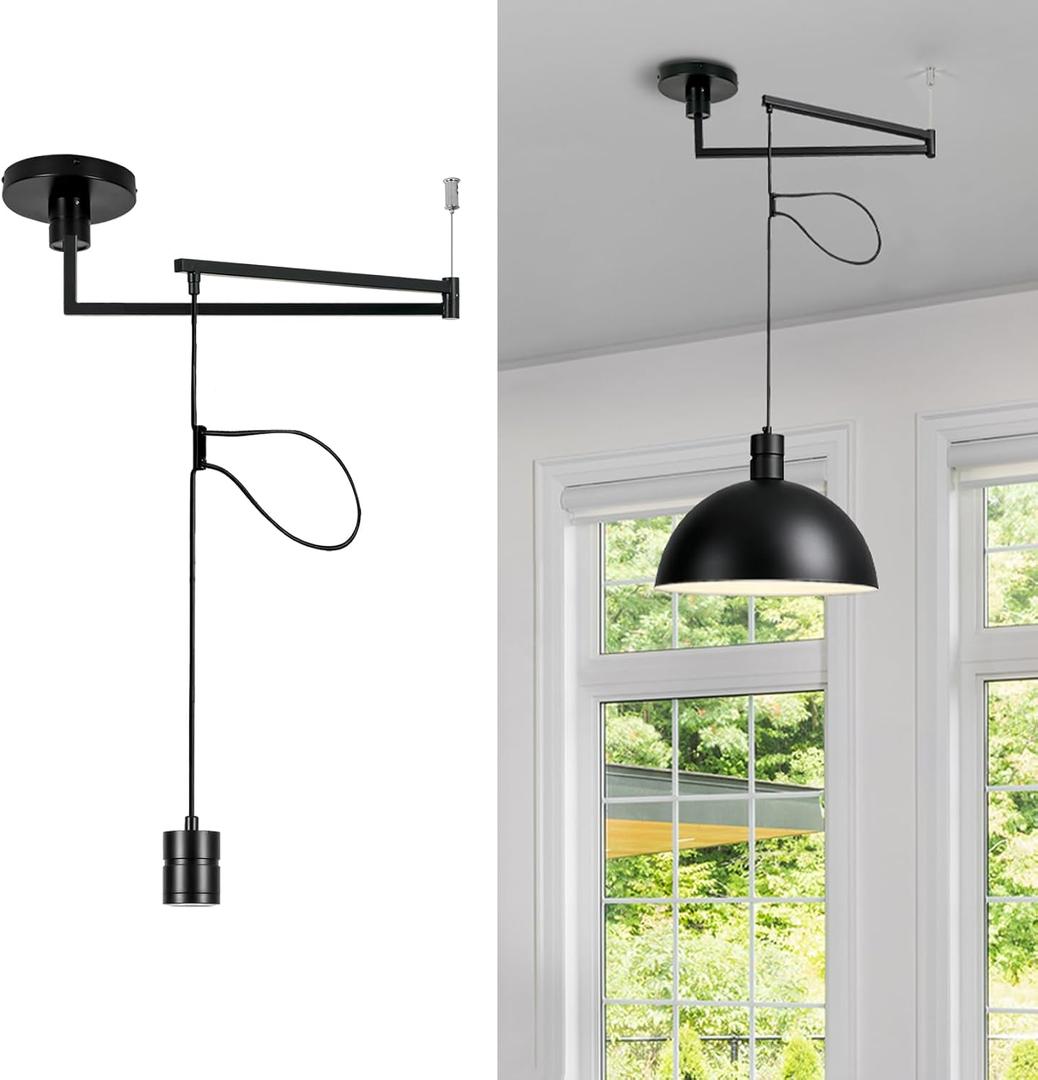 Off Center Light Fixture Cord Kit, Industrial Pendant Light Cord Kit, Black