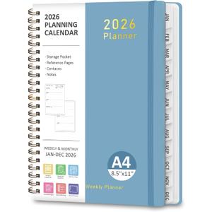 2026 Planner, Weekly and Monthly Calendar Academic Planner, Jan 2026 - Dec 2026, 8.5 x 11'', Planning Agenda Book for Desk Accessories and School Supplies - Letter Size (Blue)