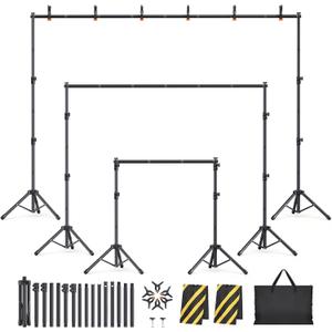 Backdrop Stand Kit - 6 Widths, 10x7.5ft Adjustable Background Stand for Parties & Studio Photography (Black)