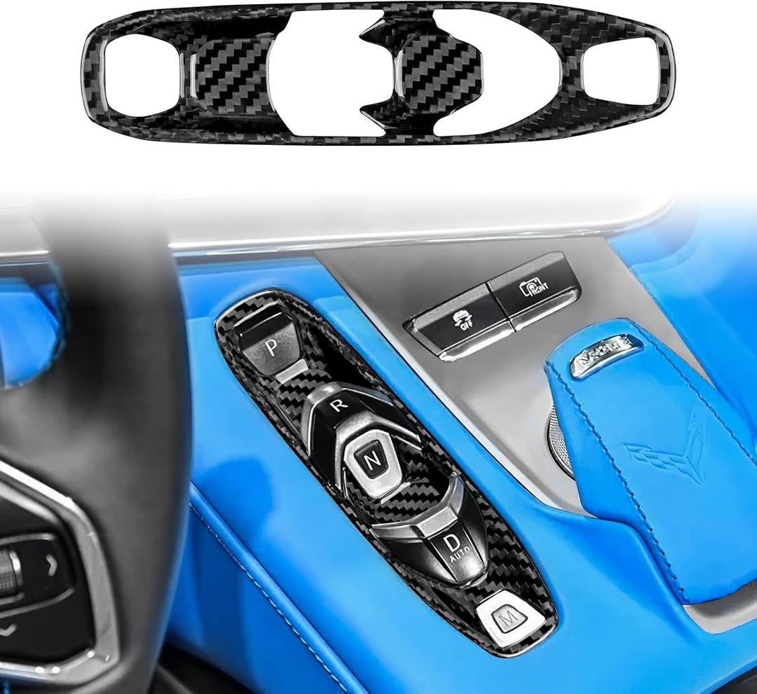 Carbon Fiber, Car Gear Shift Panel Cover, for C8 Center Console Frame Cover Decoration for Chevrolet Corvette C8 2020 2021 2022 2023, Black