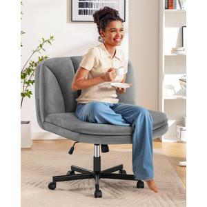 FelixKing Criss Cross Chair with Wheels, Cross Legged Office Chair, Armless Wide Vanity Desk Chair with 2 Layer Comfty Velvet & Back - Swivel for Home Office Bedroom, Gray Velvet