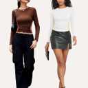 CE' CERDR 3/5 Pack Womens Long Sleeve Shirts Crew Neck Basic Tees Tight Fitted Casual Going Out Stretchy Slim Tops (M)