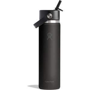 Hydro Flask Water Bottle - Insulated Stainless Steel - Wide Straw Lid, Non Spill, Leakproof in 24 Oz Tonal Black