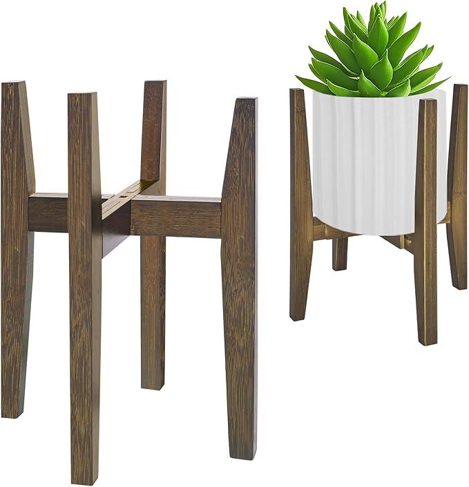 Plant Stand Indoor, Bamboo Plant Shelf, Adjustable Corner Plants Flower Holders Single Floor Plant Stand, Fits 8 to 12 Inches Pots, (Pot & Plant Not Included)(walnut)