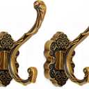 Zonon 2 Pcs Antique Gold Wall Hooks Set Vintage Coat & Towel Hooks for Entryway, Bathroom, Bedroom Decorative Heavy Duty Wall Mounted Unique French Country Curtain Holder for Keys, Hats Bags, Clothes