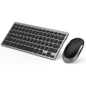 Compact Wireless Keyboard Mouse, 2.4GHz Ultra Thin Small Wireless Keyboard Mouse Combo for Desktop, Laptop (Black and Gray)