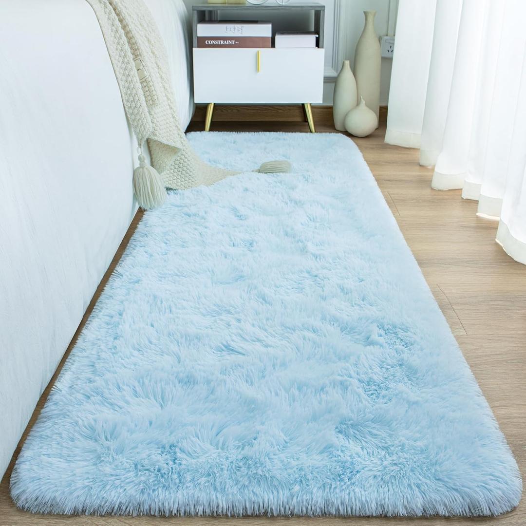 ST. BRIDGE Grey Runner Rug for Bedroom 2x4 Feet, Fluffy Shag Area Rugs for Living Room Nursery, Fuzzy Furry Bedside Rug for Kids Baby Room, Modern Indoor Comfy Plush Carpet Decor