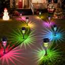 TECKNET 8 Pack Solar Powered Pathway Lights, Auto On/Off Color Changing Solar Stake Lights Outdoor with Warm White & RGB Colored, IP68 Waterproof Pathway Light Outdoor for Yard Walkway Lawn