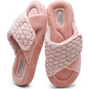 Women's Orthotic Slippers with Arch Support Adjustable Orthopedic Slipper Memory Foam Ladies House Shoes Indoor Slip On for Plantar Fasciitis (10, Pink)