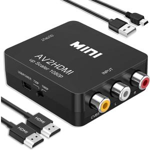RCA to HDMI Converter, 1080P Mini RCA Composite CVBS AV to HDMI Video Audio Converter Adapter, Supports PAL/NTSC for N64 Wii PS2 PS3 Xbox VHS VCR Camera DVD - with HDMI Cable