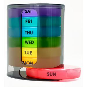 Weekly Pill Organizer (Twice-A-Day), Portable 7 Day Pill Box Case with Stackable AM/PM Compartments for Pills, Vitamin, Fish Oil, Supplements,Rainbow (Rainbow)