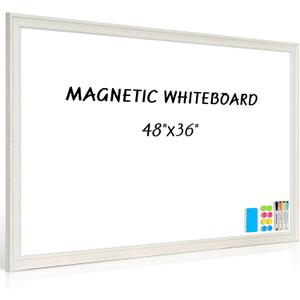 Large White Board for Wall, 46.5''x34.7'' Magnetic Dry Erase Board, 4'x3' Decorative Whiteboard with White Vintage Wooden Frame, Hanging Writing Board for Home Office School Classroom