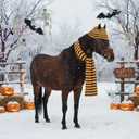Paterr 2 Pcs Halloween Horse Scarf Hat Outfits Accessory Striped Scarf Hat for Horse Parade and Parties Costume Accessories (Red, Gold)