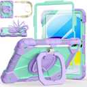 Case for iPad A16 11th/10th Generation 11 inch/10.9 inch 2025/2022, Ubearkk for iPad a16 case with Screen Protector, 360 Degree Rotating Stand Shoulder Strap Pencil Holder Purple Mint