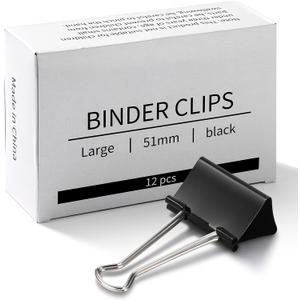 Eclirgan 1.9-Inch Large Binder Clip with Heavy-Duty/Folding/Rust-Resistant,48-Pack Thick Metal Office Clip in 4 Boxes,Black Paper Clamps for School/Outdoor Use/Office/Home