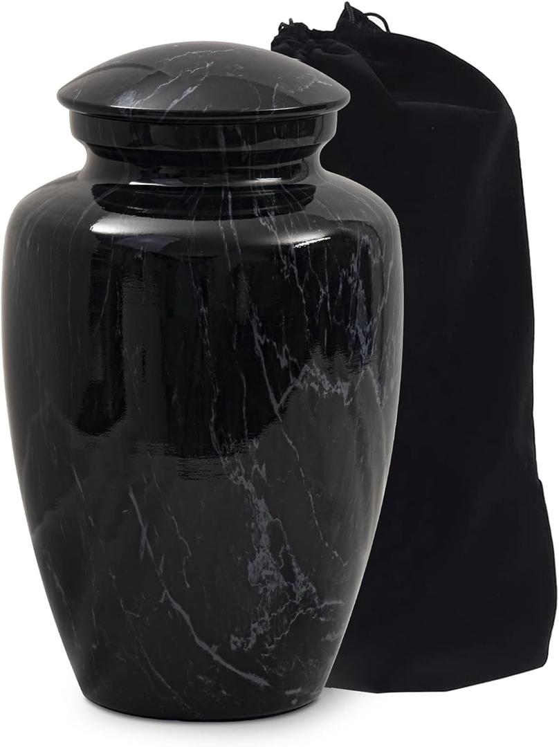 Black Marble Finish Urn for Ashes Adult Male Female,Large Cremation Urn for Human Ashes Men and Women,Memorial Urn for Dad/Father/Grandpa/Brother(Includes Velvet Bag)