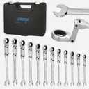 DISEN 12pcs Ratchet Wrenches Set Double Jointed, Metric Flex Head Ratcheting Wrench Set 8-19mm, Open End & Box End Combination Wrench, 72-Teeth, Cr-V Steel, with Heavy Duty Case