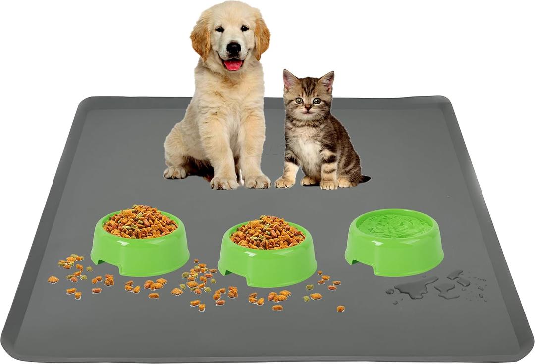 TidyFriend Silicone Pet Food Mat 28 x 30 Inches, Pet Tray for Food and Water, Dog Food Mats, Silicone Cat Food Mat, Non Slip Pet Food Mat, Dog Bowl Mat Waterproof, Pet Supplies (Dark Grey)