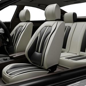 5PCS H7 Front and Back Car Seat Covers Auto Interior Accessories with Water Proof Nappa Leather for Cars SUV Pick-up Truck Universal Comfortable and Breathable (Full Set, Black&Grey)