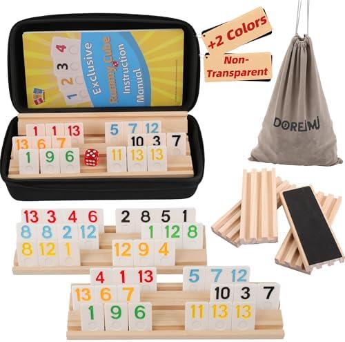 Doreimi Non-Transparent Rummy Cube Game Set 6 Players 2026-6 Colors 162 Tiles, 6 Anti-Slip Wooden Racks/Trays, Dual Storage Travel Board Game for Adults Kids, Gift for Grandparents Family Game Night