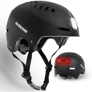 DKONI Bike Helmet with LED Lights Bicycle Helmets Commuter Cycling Helmet USB Rechargeable Front & Back LED Light Helmet for Adult Men Women (Medium: 20.5-22.5inch (52-58cm), Black)