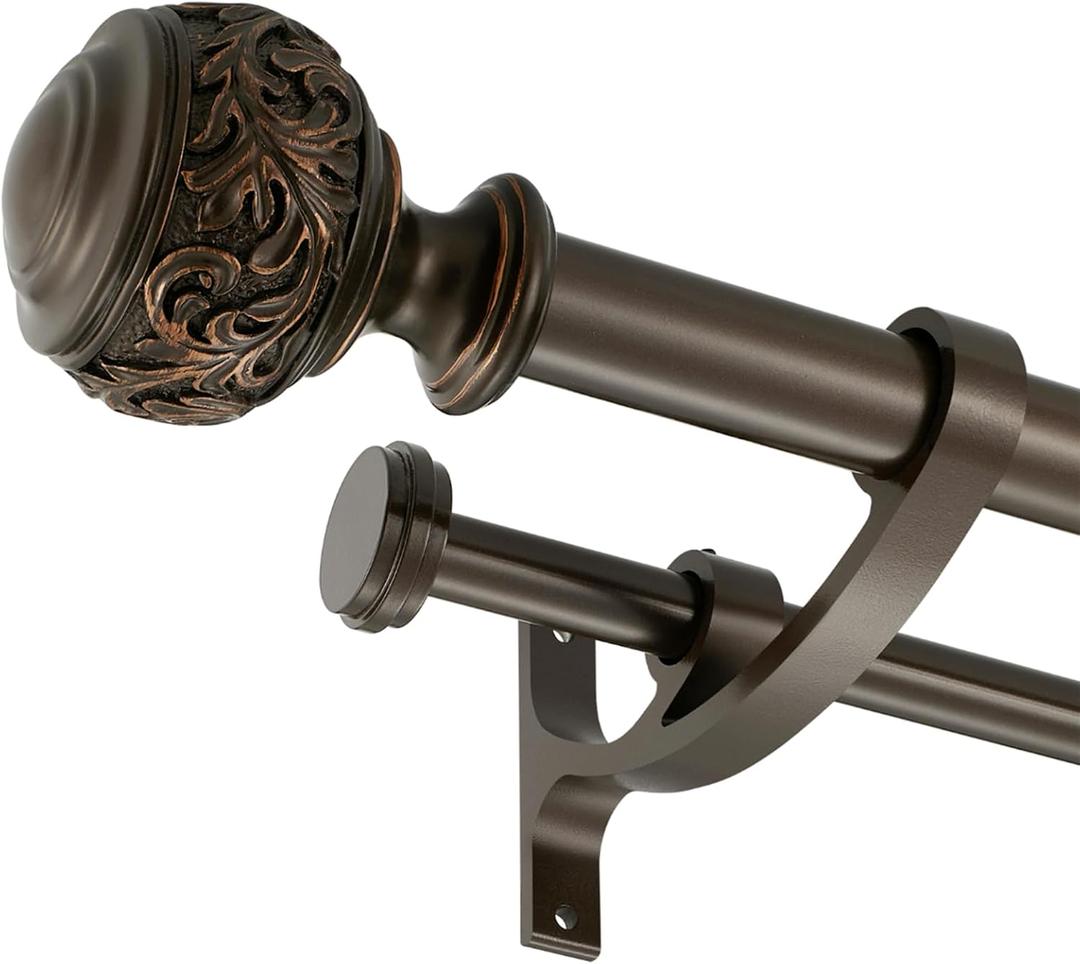Double Curtain Rod, 1 inch Window Telescoping Drapery Double Rod 144 to 164 Inches (12-13.6 Feet), Classical Ball Finials,Premium Aluminum Brackets,Antique Bronze