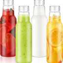 25 Oz Glass Bottles with Lids, Glass Juice Bottles, Smoothies, Water, Milks, Beverage Storage, Clear Glass Jars for Pickles, Food Storage (4 Pack)