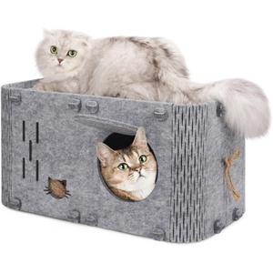Aitmexcn Cat House for Indoor Cats, Cozy Cat Bed Cave, Scratch Resistant Peekaboo Cat Caves, Modern Cat Enclosed House Hideaway for Multiple & Large Cats, Grey