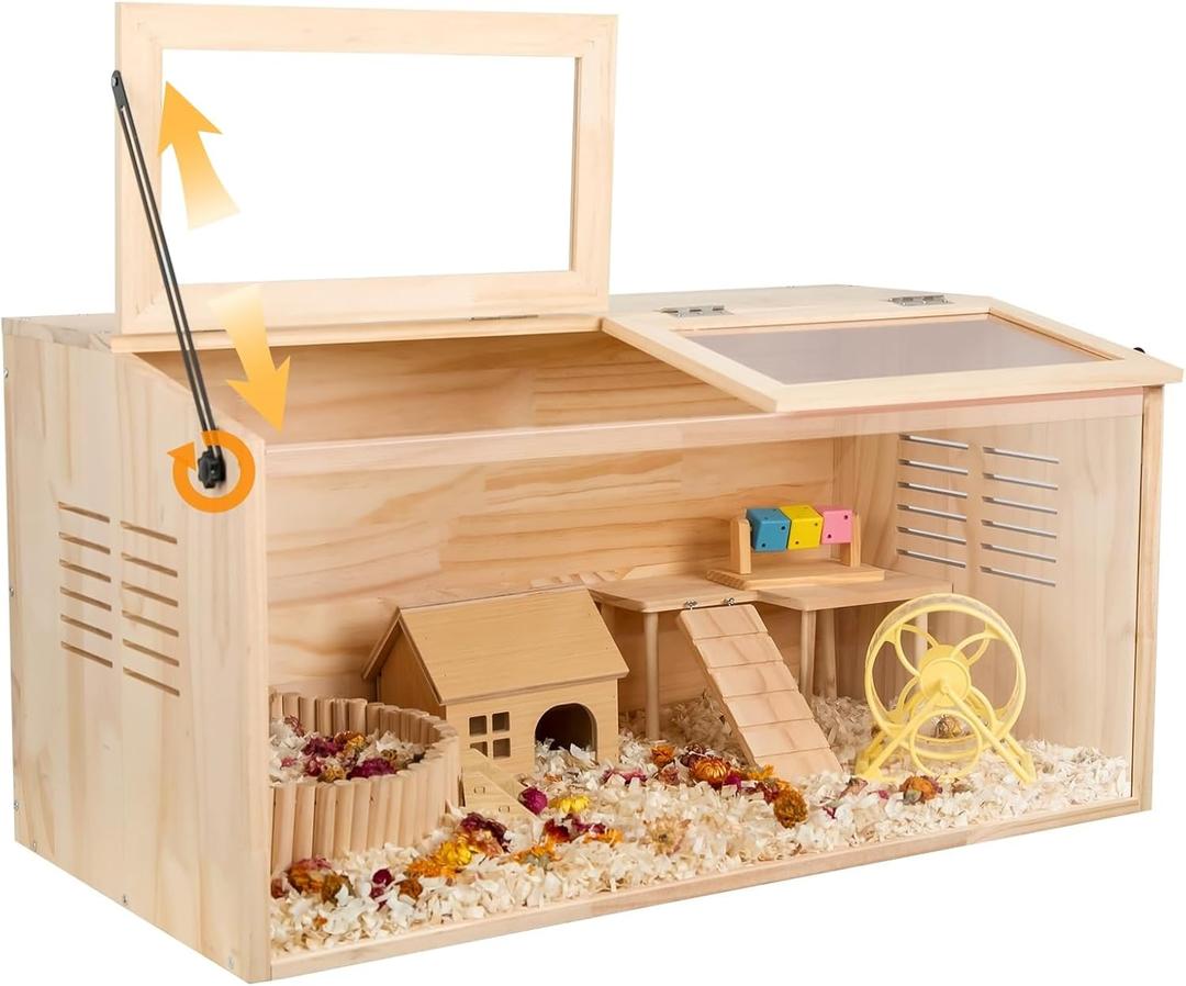 Wooden Hamster Cage,40" L x 20" W x 20" H Animal Cabinet for Dwarf Syrian Hamsters Degus, Hamster Habitat with Openable Top and Large Acrylic Sheets. Wooden Hamster Cage,40" L x 20" W x 20" H Animal Cabinet for Dwarf Syrian Hamsters Degus, Hamster Habitat with Openable Top and Large Acrylic Sheets.