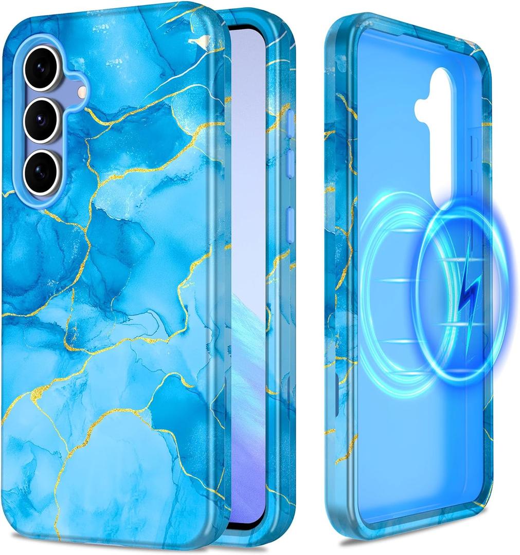 Casetego for Galaxy S25 FE Case,Compatible with MagSafe,[Military Grade Drop Test] Full Body Protection Slim Shockproof Rugged Marble Women Case for Samsung Galaxy S25 FE 6.7 inch,Blue Marble
