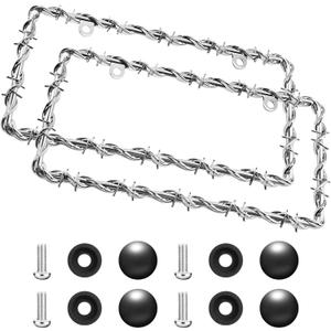 2Pcs Barbed Wire Design License Plate Frame, Chain Plate Frame Supplies Comes with Screws, Barbed Wire License Silver, Personalized License Cars, Trucks for Men and Women