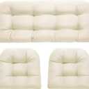 Wicker Chair Cushions 3 Piece Set, Outdoor Loveseat Wicker Cushions for Patio Furniture Settee, Waterproof Wicker Patio Furniture Loveseat Cushions, 1 Loveseat and 2 U-Shaped Cushions, Cream