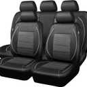 CAR PASS Piping PU Leather Car Seat Cover Full Set, Inside Zipper Design and Reserved Opening Holes, Airbag Compatible,Universal FIT for Car, SUVs,Van,TrucksFull Set, Black & Silver