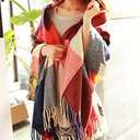 Wander Agio Women's Fashion Long Shawl Big Grid Winter Warm Lattice Large Scarf (Orange Red)