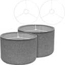 Drum Lamp Shades for Table Lamps 12" Top x 12" Bottom x 8" High Linen Lampshade Set of 2 Gray Lamp Shade with E27 to E26/E14 Adapters for Floor Lamps Bedside Lamps, Gray, Assembly Required