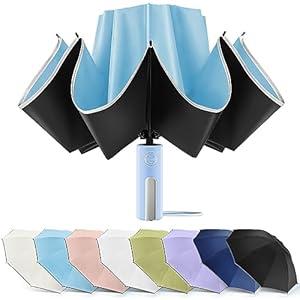 Bodyguard Inverted Umbrella - Large Windproof for Rain & Sun, Compact Reverse With Reflective Stripe, Teflon-Coated for Women Men, Travel Folding With Cover Bag (46 IN)