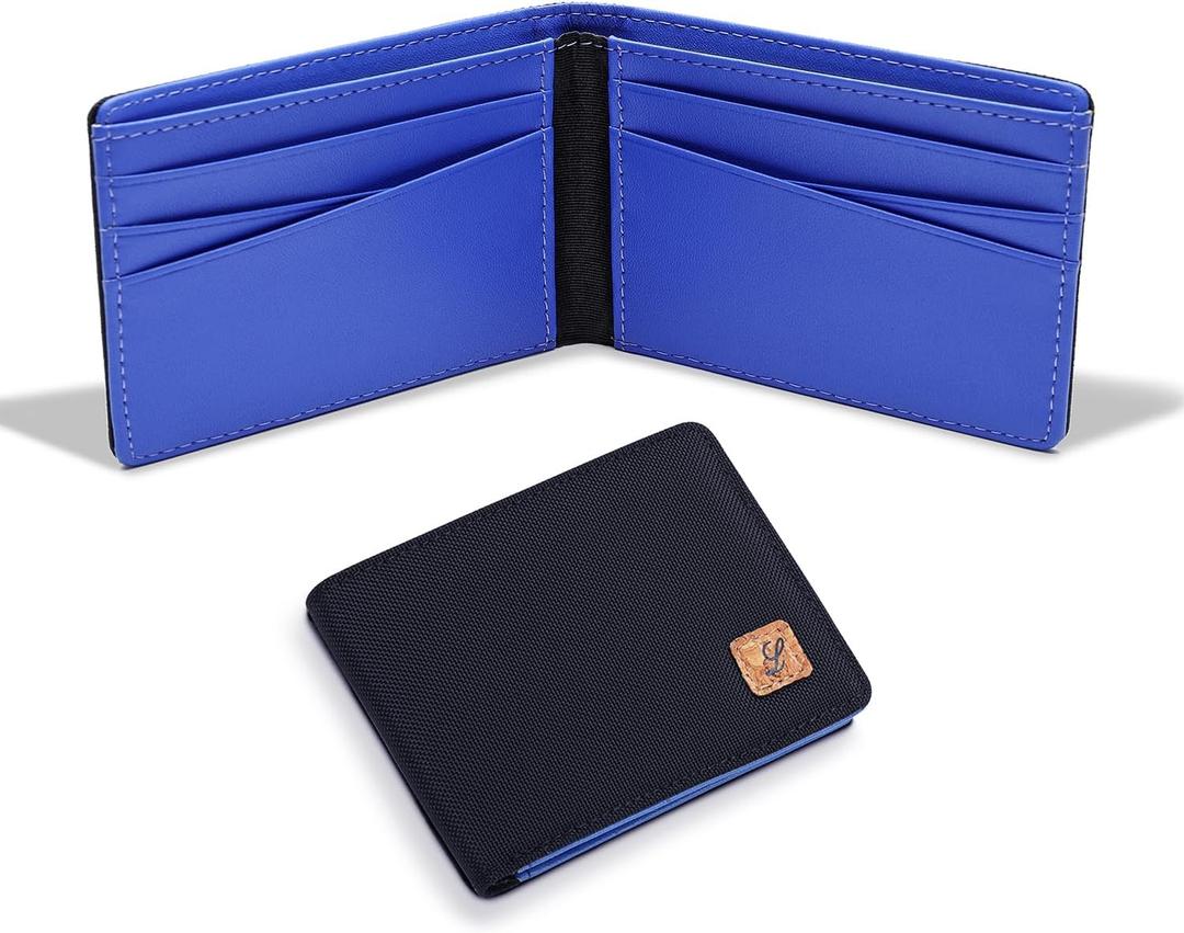 Lanyani Minimalist Fabric Wallet Bifold RFID Blocking (Black and Blue)