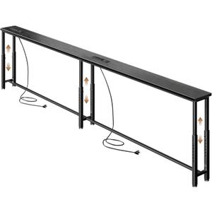 102.4 Narrow Console Table with 26"34" Height Adjustable, Behind Couch Table Skinny with 2 Power Outlets and USB Ports, Long Sofa Tables for Living Room and Small Spaces, Black