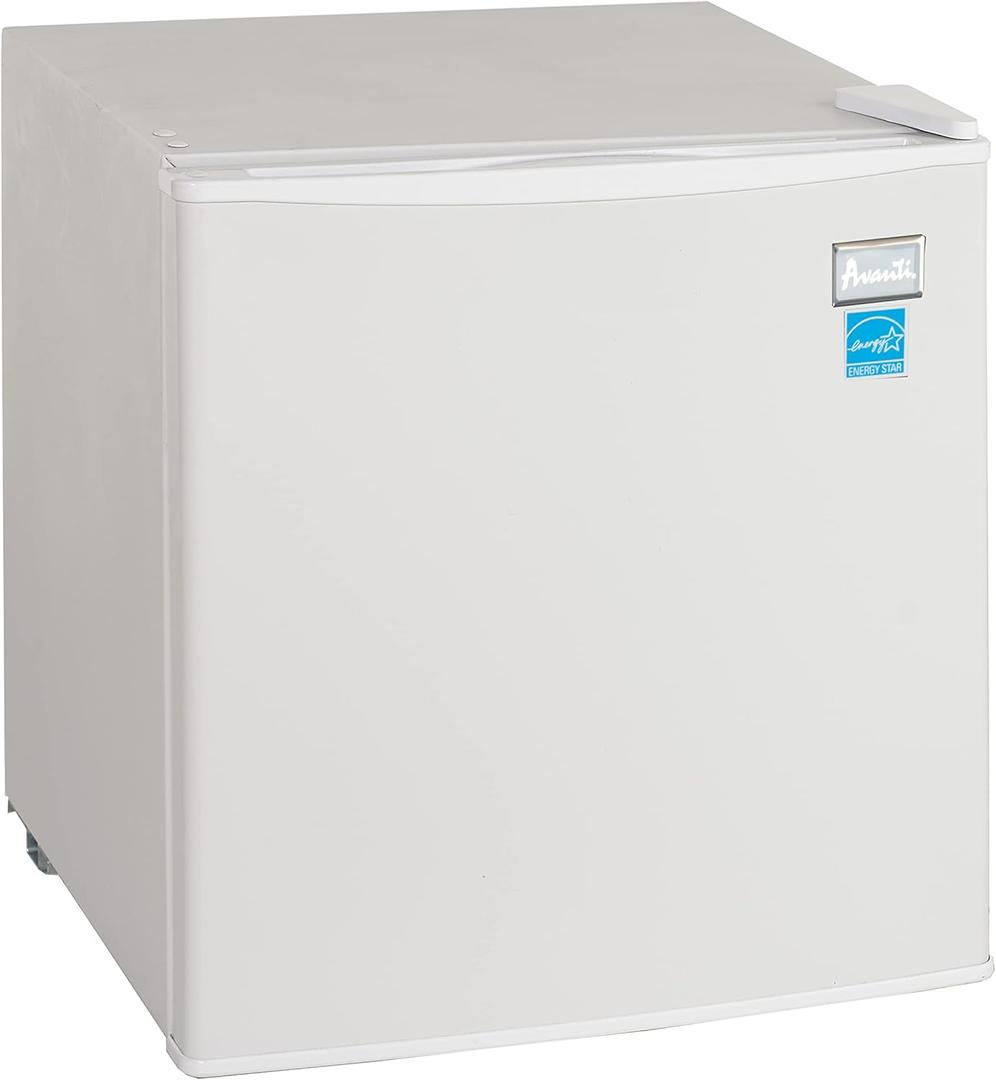 Avanti Mini Fridge Compact Refrigerator for Home Office or Dorm, Features Compressor Cooling Single Reversible Door Removable Shelves Automatic Defrost and Adjustable Temp Control, 1.7-Cu.Ft, White