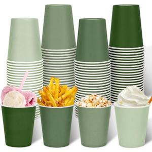 AnyDesign 100Pcs Sage Green Paper Cups 9oz Spring Disposable Coffee Cup Gradient Color Beverage Drink Party Cup for Cold Hot Drinks Wedding Birthday Bride Baby Shower Party Supplies
