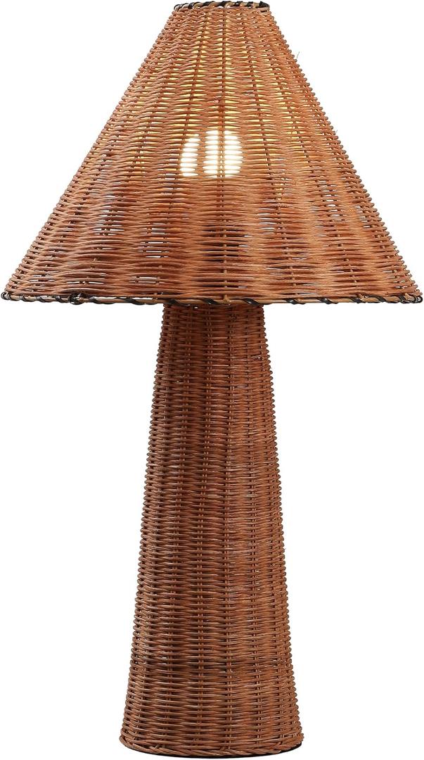 JONATHAN Y Kara 26.5" Modern Coastal Woven Rattan Table Lamp, Dark Brown