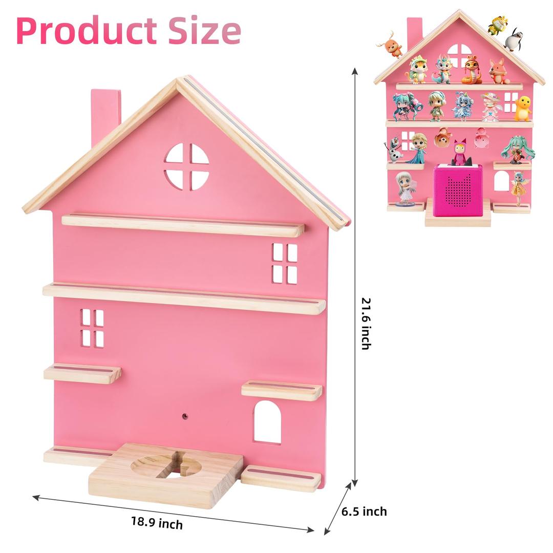 WEIDLUDOR Tonie Storage Shelf for Toniebox & Tonie Characters, Durable Wooden Tonie Box Shelf, Tonie Wall Shelf for Displaying Tony Audio Play Dolls（Pink） 